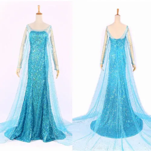 Women Queen Princess Dress See-Through Long Sleeve Sequin Floor Length Dress