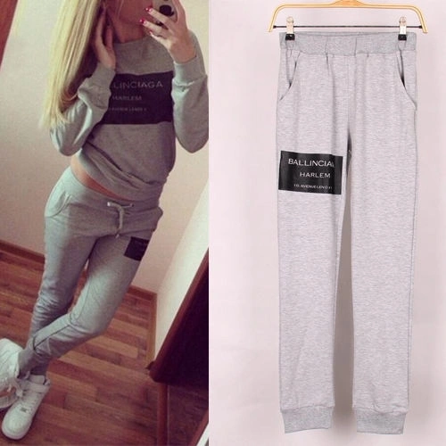 Women Casual Pants, Letter Patterns Straps Elastic Band Bottoms