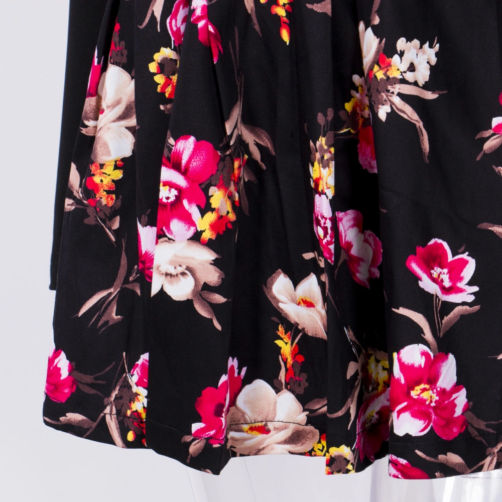 Women's V-Neck Color Block Dress, Full Sleeve Flowers Print Dress