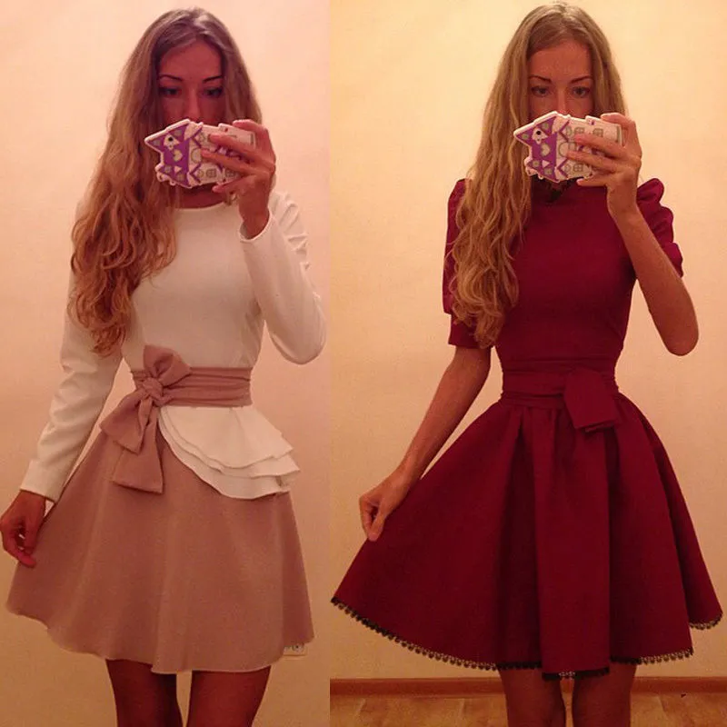 Women Formal Dress Solid Color/Patchwork Waist Bow Multi-Layer/High Split Outfit