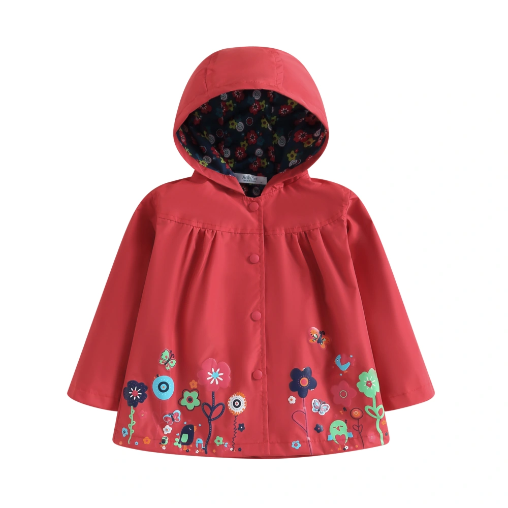 Little Girls Hoodie Jacket, Flowers Button-Down Waterproof  Windbreaker