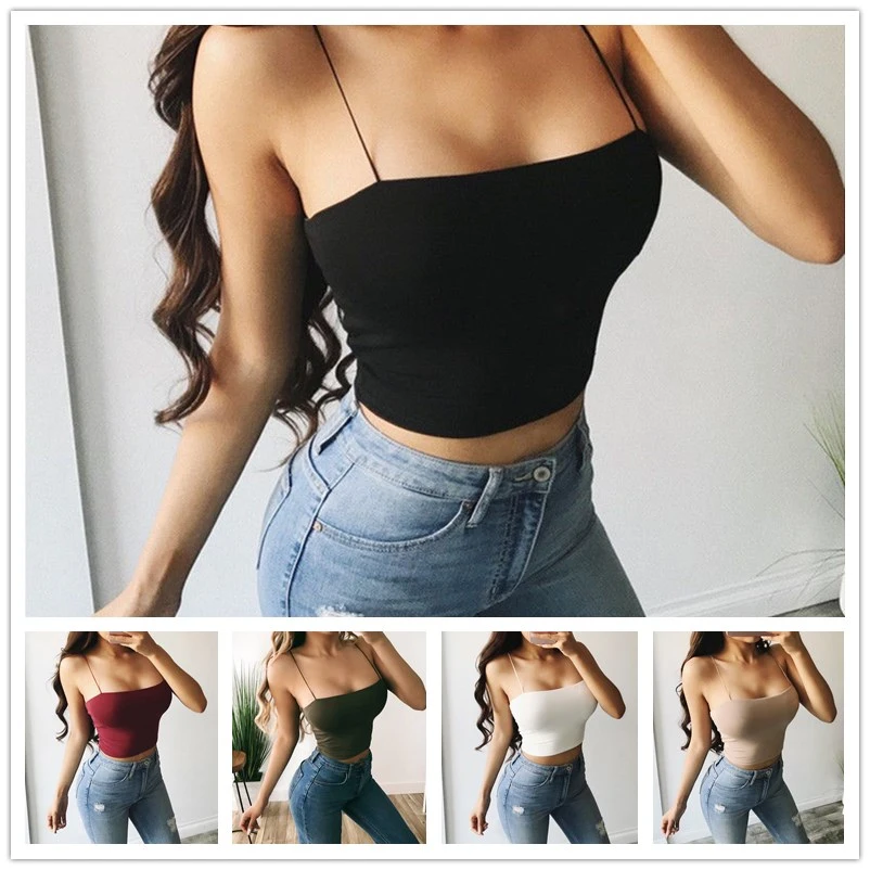 Women Top Shirt Solid Color Slim Sling Crop Tank Top Summer Hot Camisole