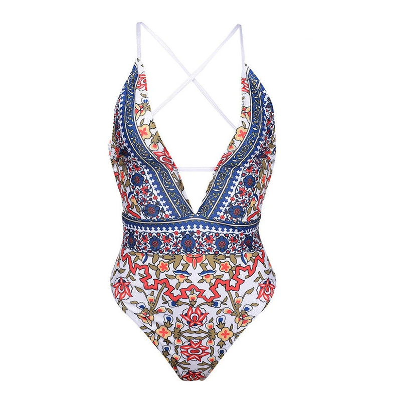 Women' s One Piece Bandage Bikini Swimwear Floral Swimsuit Beachwear