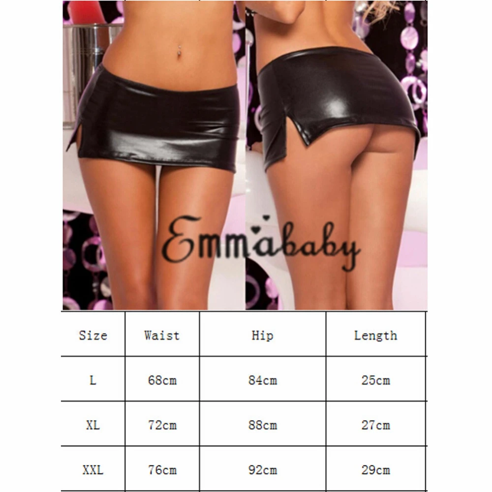 Women Sexy PU Leather Skirt Elastic Babydolls Super Mini Clubwear Dress