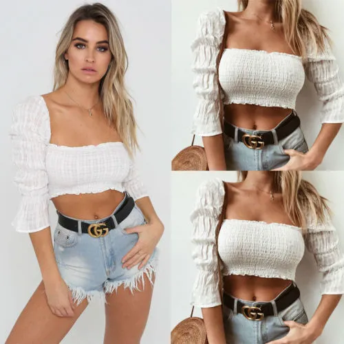 Strapless Shoulderless Blouse Vest With Ruffled Cropped Top Halter Shirt