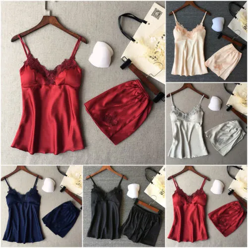 Women 2PCS Lingerie Set Loose Solid Color Sling Top Short Elastic Band Pants