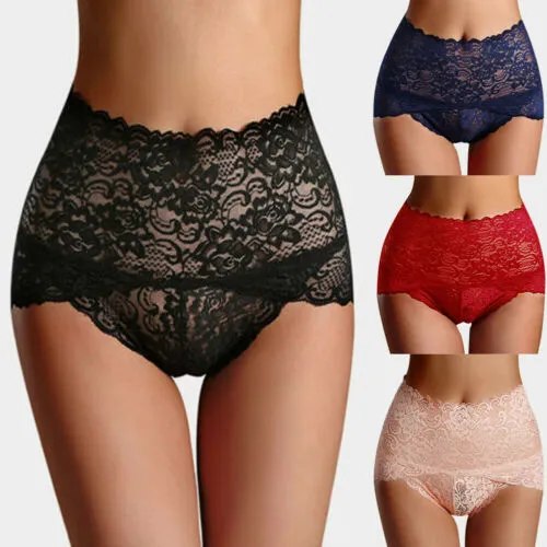 Women's Lace Panties Sexy Stretched Lace Cozy Briefs Solid Color Underwear