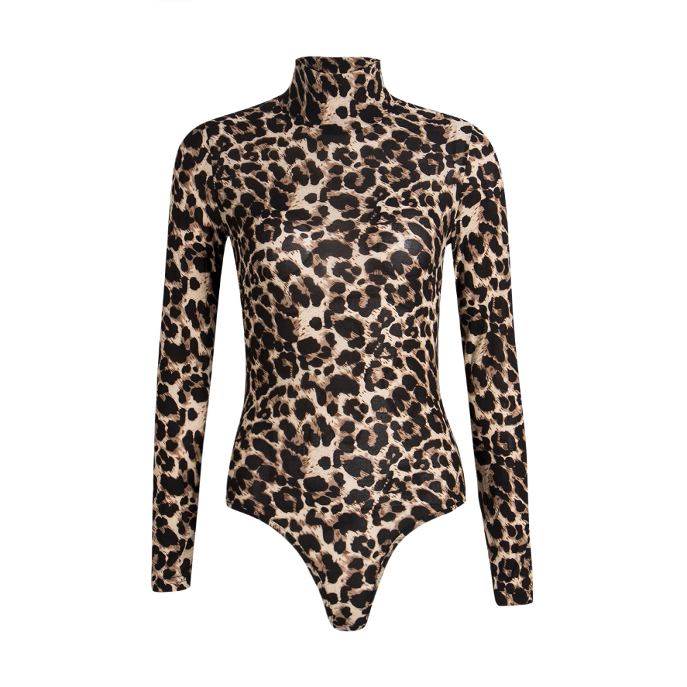 Women Sexy Bodysuit Leopard Snake Print Long Sleeve Jumpsuit