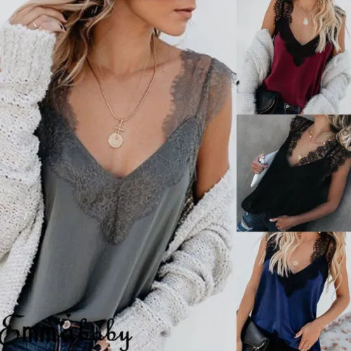 Women’s Summer Fashion Solid Color Lace Trim Loose Pullover Vest