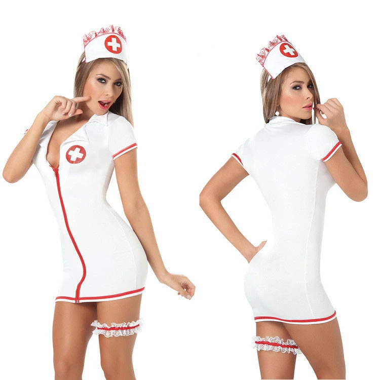 4 Pcs Women's Nurse Uniform Lingerie Suits, Short Sleeve Pajamas Set