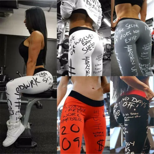 Women's Yoga Leggings High-Waist Letter Print Street Running Pants