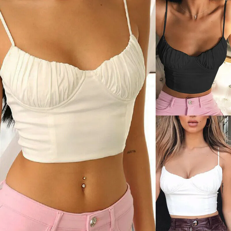 Women Sleeveless Camisole Solid Color Low Cut Slim Crop Top Bra Vest