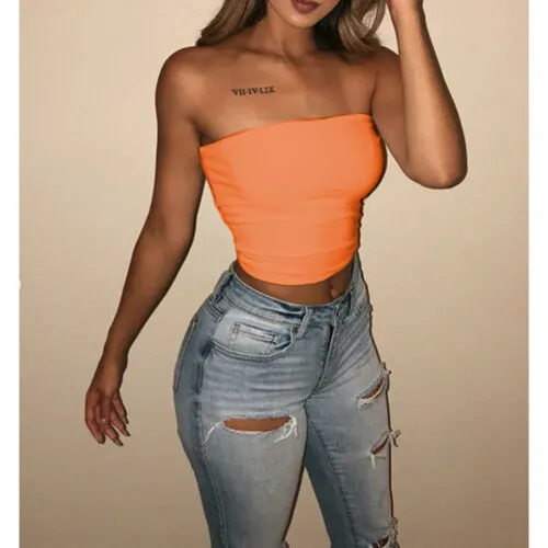 Women Top Shirt Solid Color Slim Off Shoulder Crop Tank Top Summer Hot Camisole