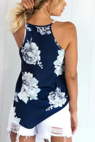 Women Floral Printed Vest, Sleeveless Halter Neck Tank Tops Camisole