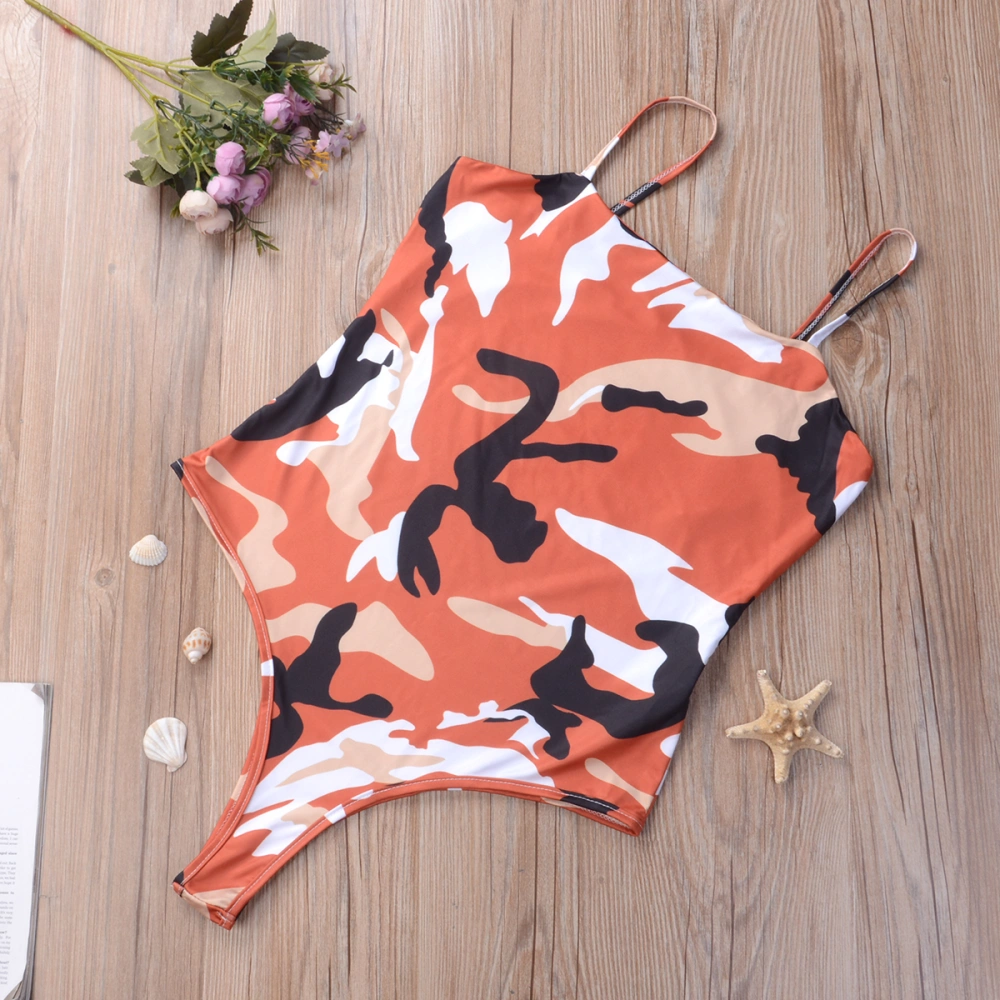 Women's Camouflage Print Short Bodysuit, Sleeveless Sling Romper