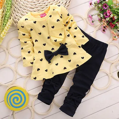 Casual Kids Leggings Suit, Floral Round Neck T-Shirt Top Long Pants