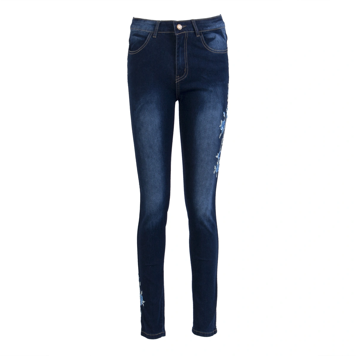 Women's High Waist Bodycon Jeans 3D Embroidery Slim Fit Pencil Jeans