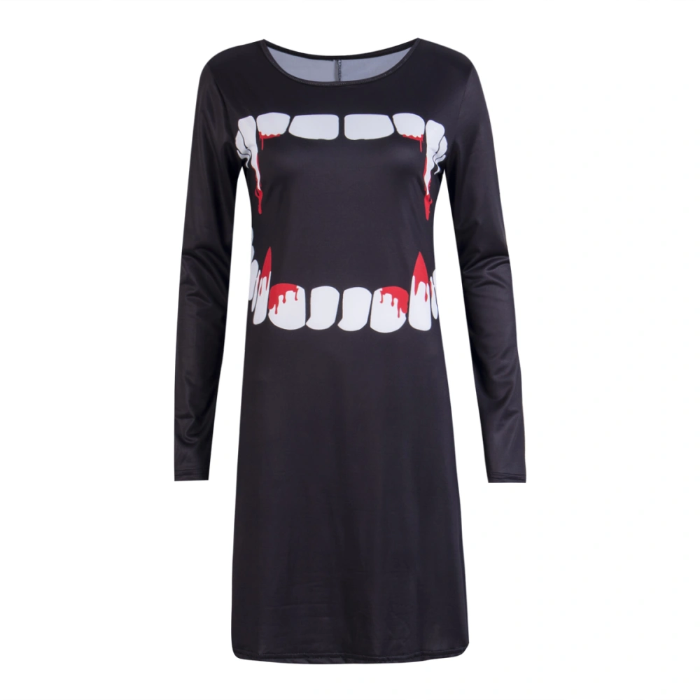 Women's Halloween Pattern Print Dress, Round Neck Casual Dress