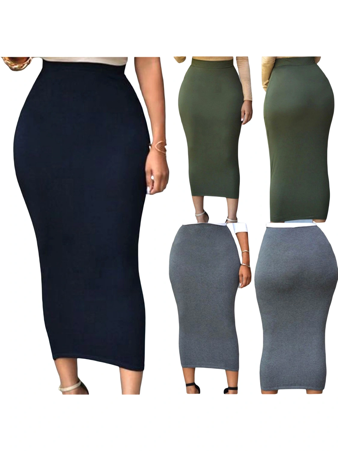 Women Pencil Skirt, Solid Color Elastic Waist Band Maxi High Waist Slim Skirts