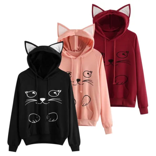 Women's Long Sleeve Printed Top, Cartoon Pattern Hoodie with Pocket