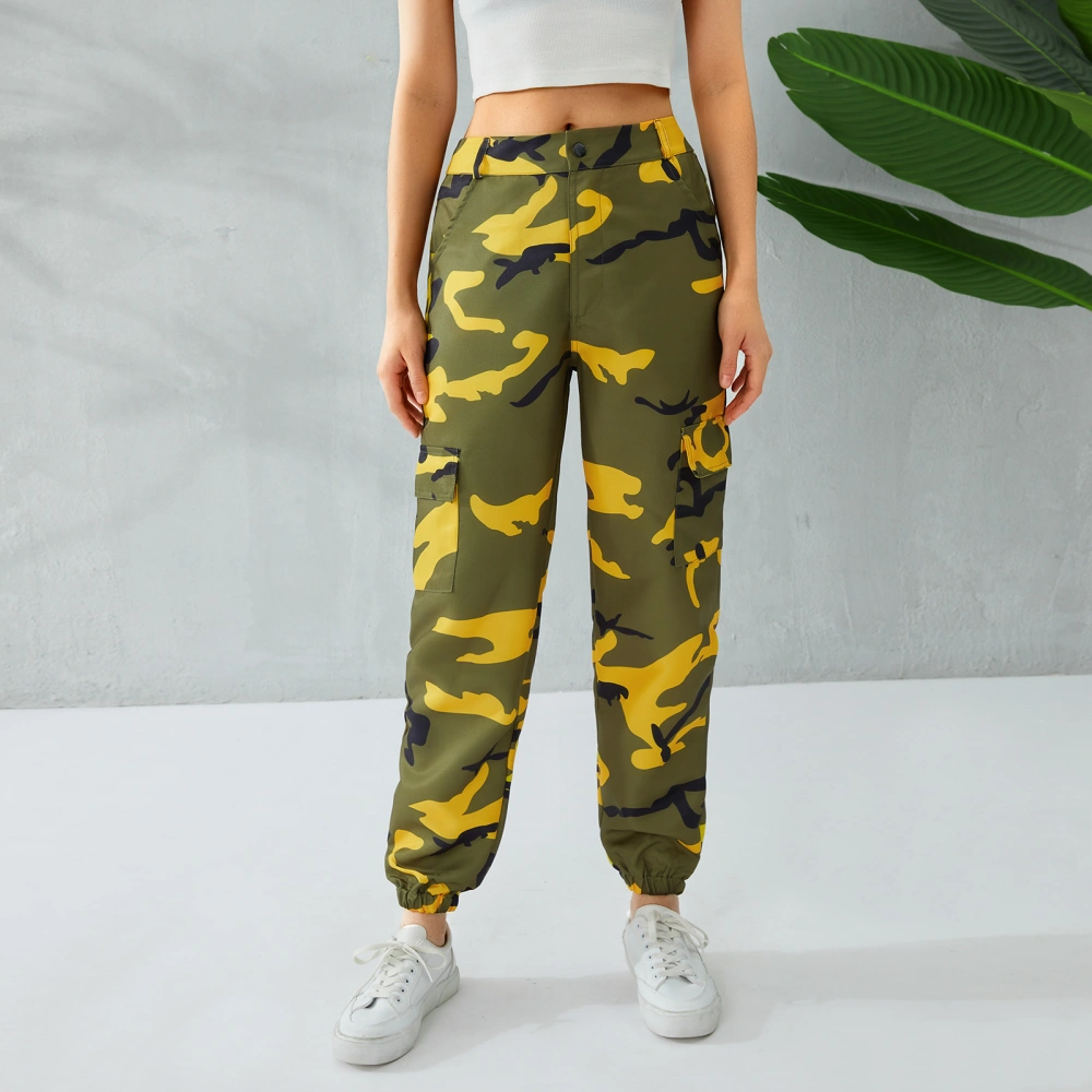 Women Loose Pants Camouflage High Waist Wide Elastic Band Harem Long Trouser