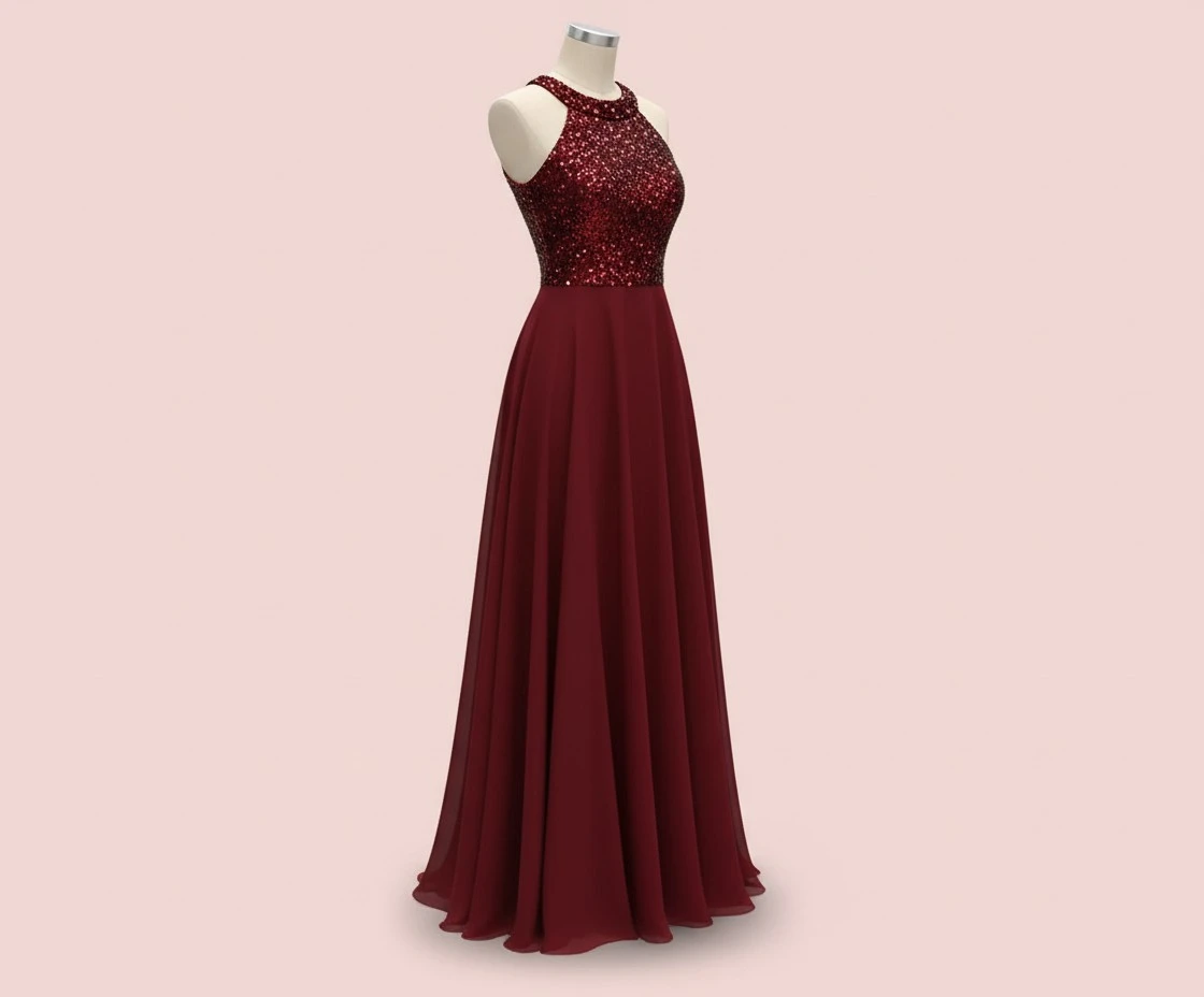 Women Evening Dress, Halter Rhinestone Backless Long Formal Dress
