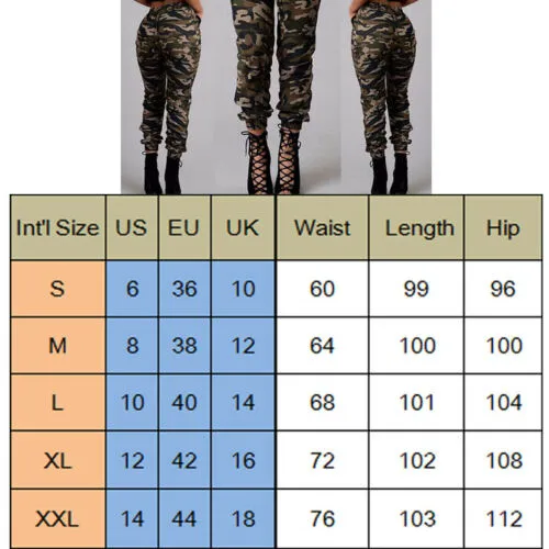 Female Camouflage Casual Pants, Elastic High Waist Sport Slacks