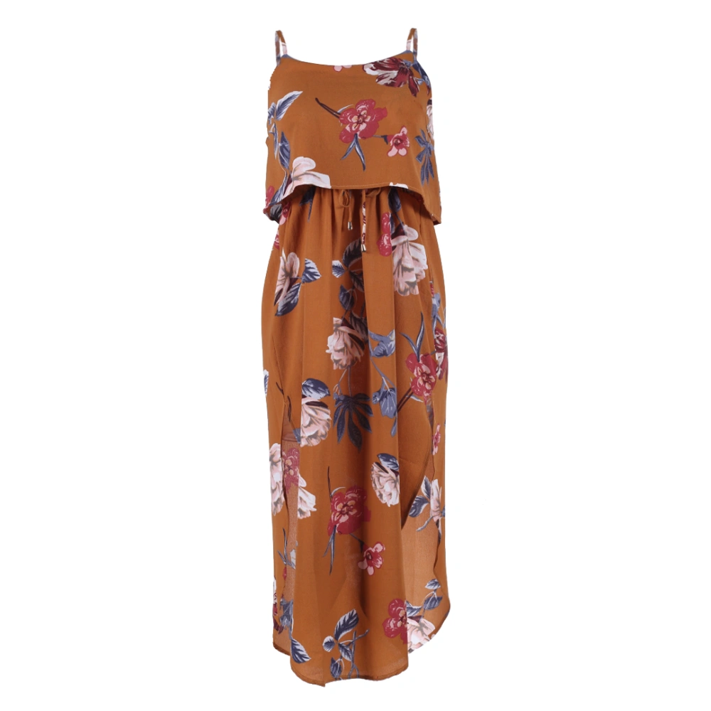 Women Boho Floral Printed Dress Split Long Spaghetti Strap Dress