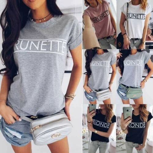 Women Short Sleeve Letter Print T-shirt Casual Top for Shopping Daily Wear