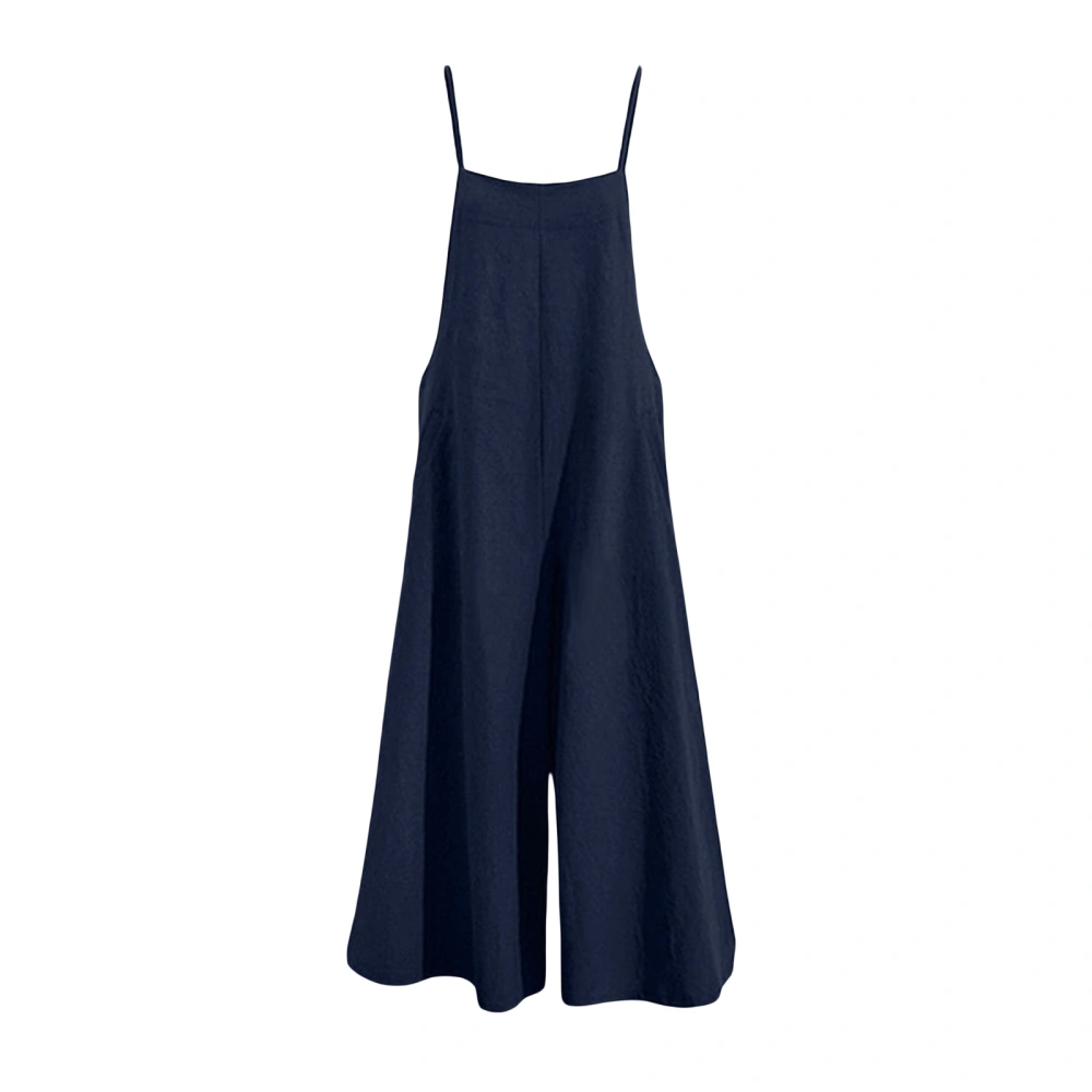 Women' s Summer Loose Linen Suspender Jumpsuit Wide Leg Pants