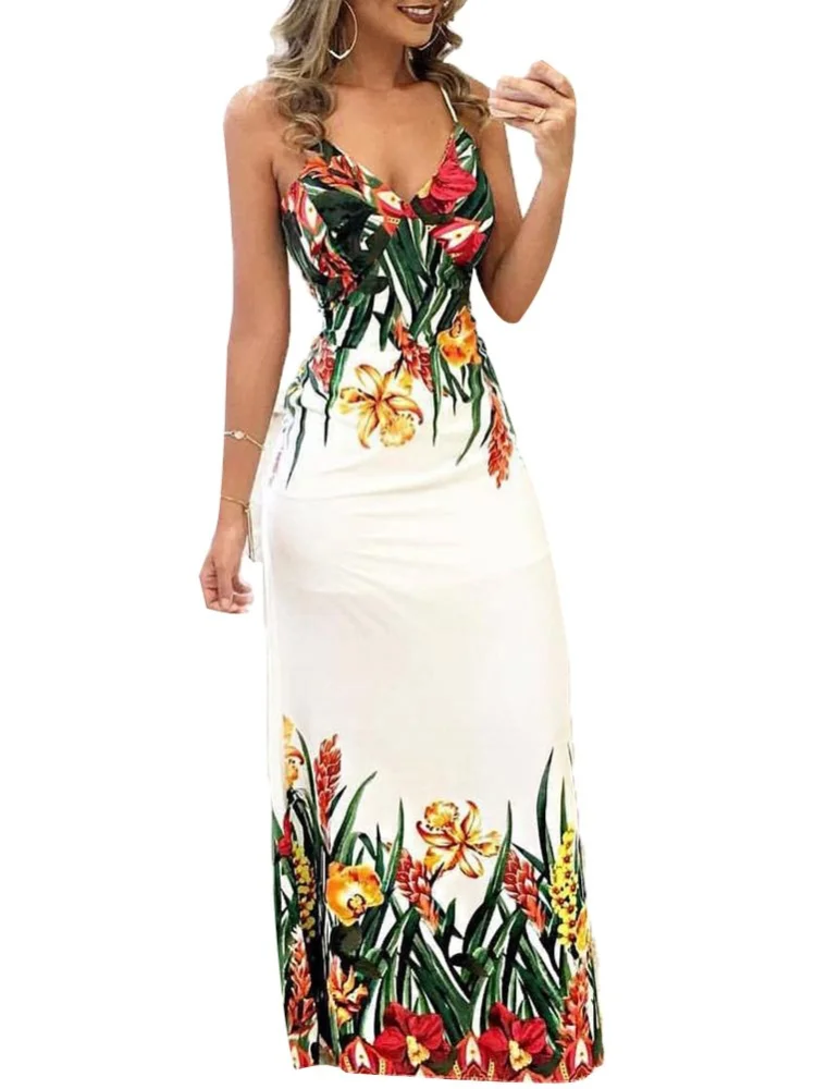 Casual Womens One-piece, Sleeveless V-neck Nipped Waist Long Dress