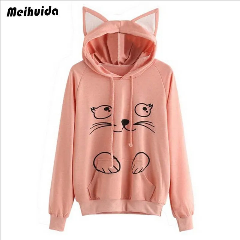 Women's Thicken Printed Top, Long-Sleeved Hoodie with Drawstring