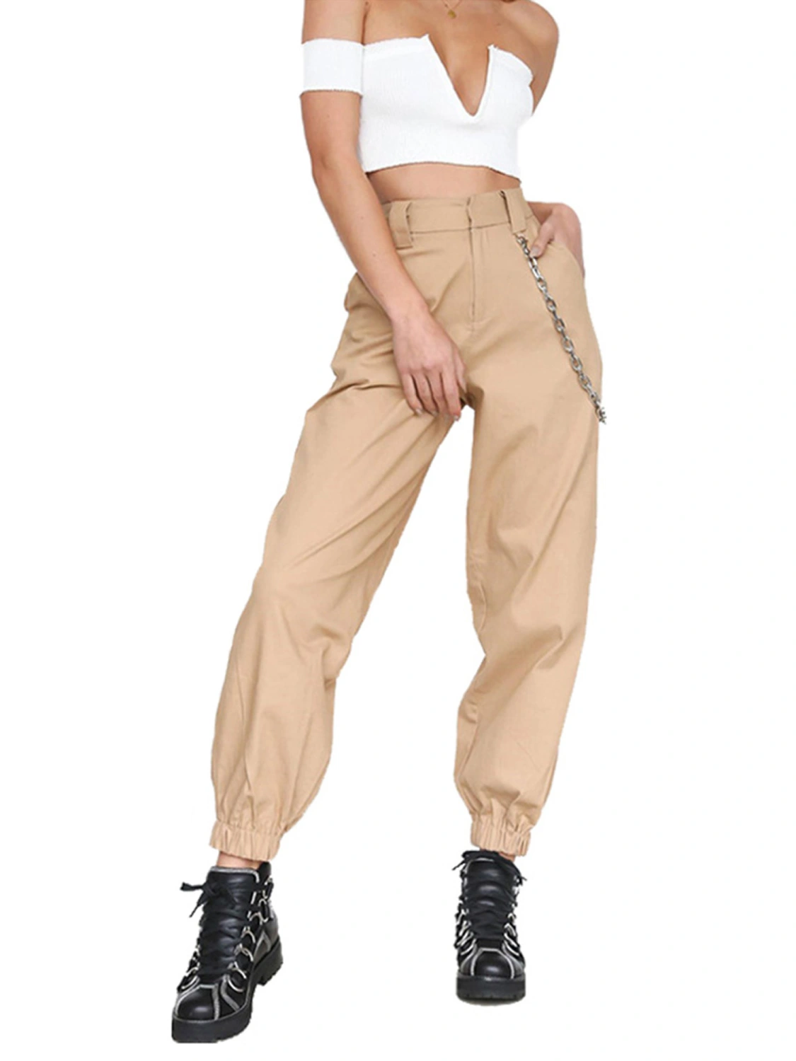 Women's Hip Hop Cool Baggy Cargo Pants with Decorative Chain