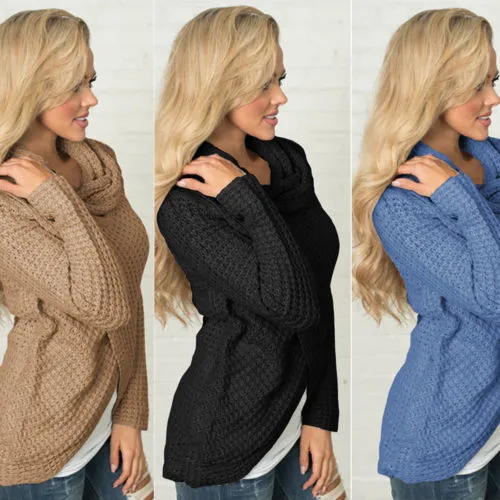 Women Autumn Knitted Sweater Tops, Solid Loose Irregular Cardigan