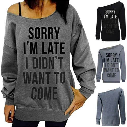 Women's Sexy Off Shoulder Sweatshirt Long Sleeve Letter Print Loose Top