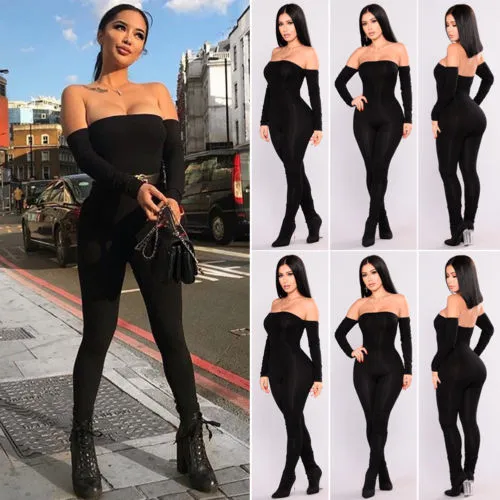 Women Off Shoulder Clubwear Playsuit, Party Jumpsuit Romper Trousers
