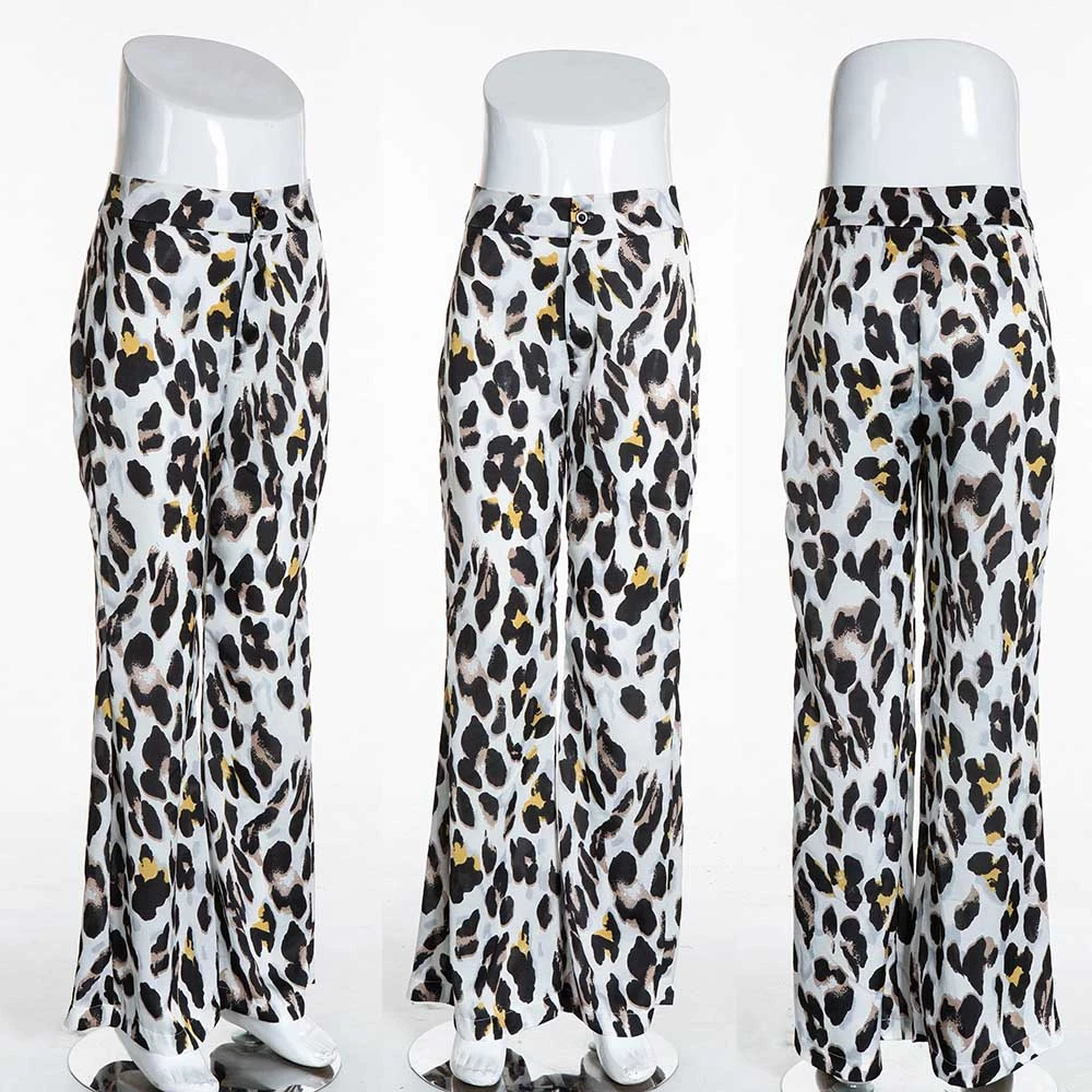 Women’s Wide Leg Pants, Leopard Loose High Waist Long Bottoms