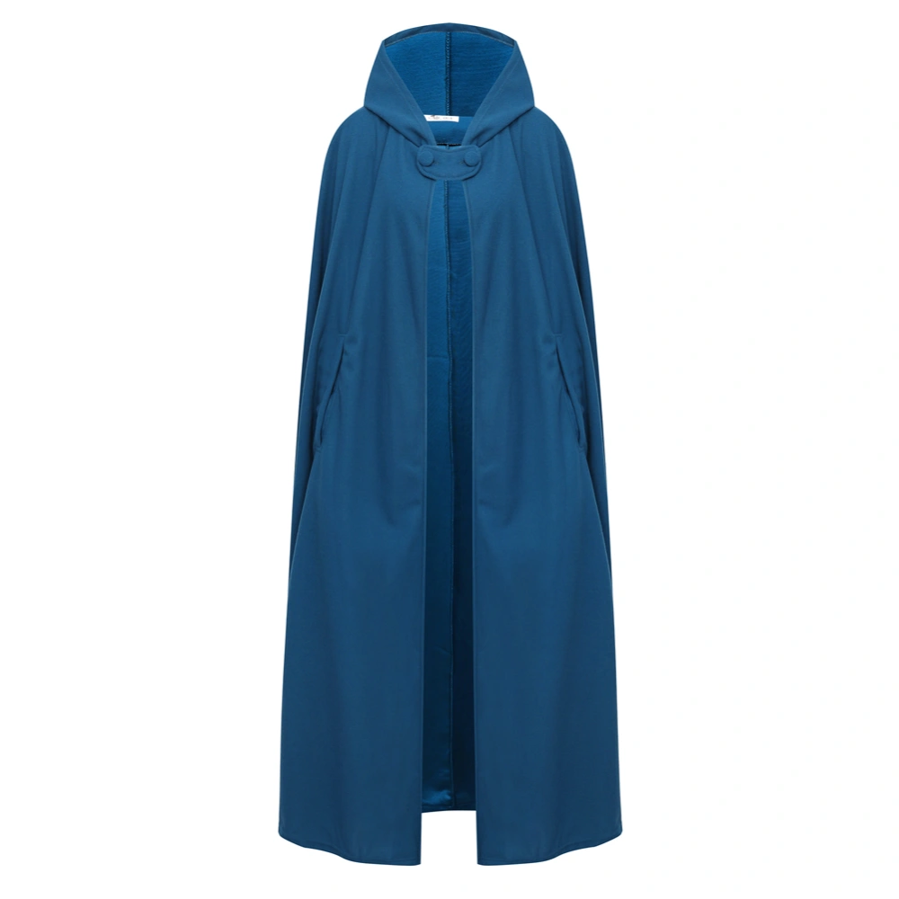 Women Long Hooded Woolen Cloak, Female Solid Color Vintage Poncho