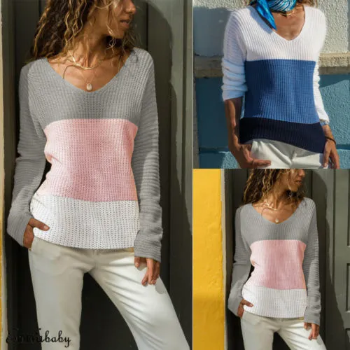 Women's Color Block Tops, V-Neck Quick Drying Knitted Top Clothes