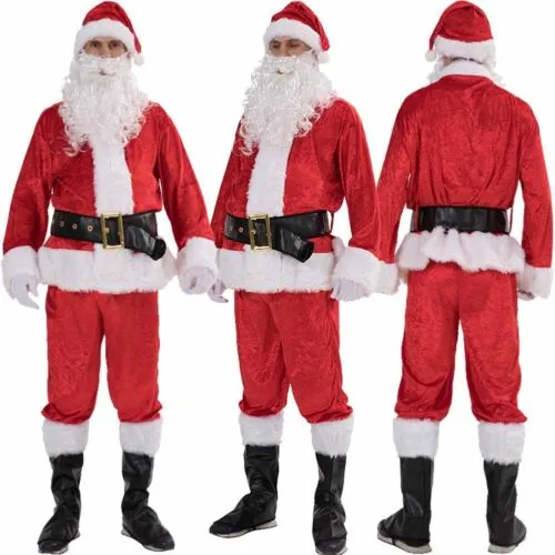 Christmas Santa Claus Cosplay Costume, Five Pieces Fancy Dress For Adults