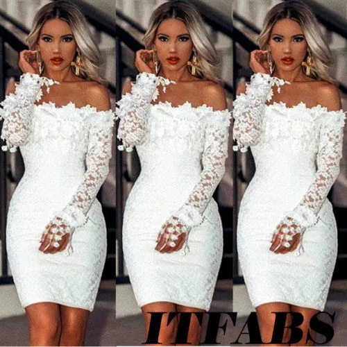 Women Sexy Dress, Long Sleeve Off Shoulder Solid Low Chest Hip Dress