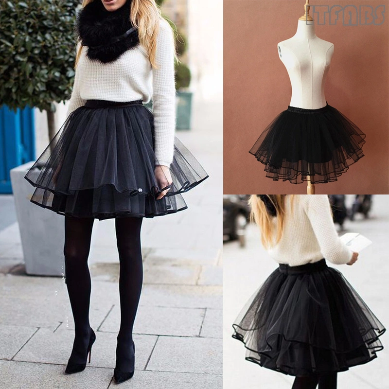 Women's Multilayer Tulle Short Skirt, Solid Pleated Bouffant Skirt