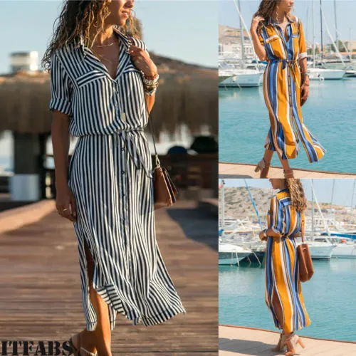 Women Fashion Long Sleeve Striped Dress Ladies Female Stylish Dress