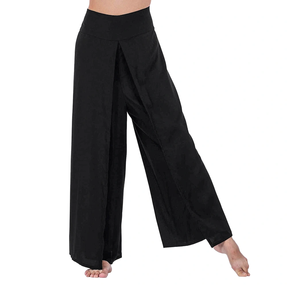 Women Loose Pants, Solid Color High Elastic Waist Split Wide-Leg Pants