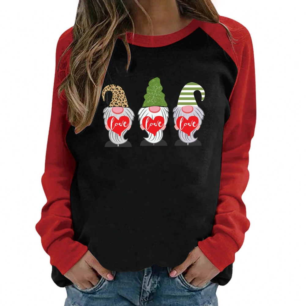 Women Valentine's Day Tops Dwarf Prints Long Sleeves T-shirts