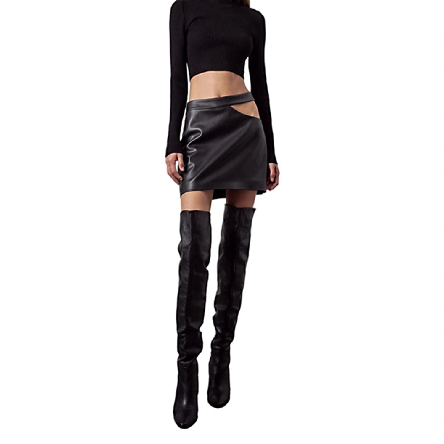 Female Package Hip Skirt, Solid Color High Waist Hollow Out Skirt