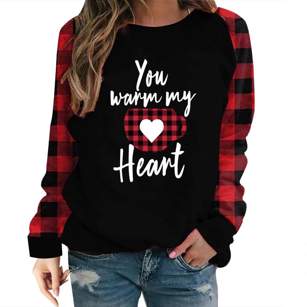 Lady's Tops Long Sleeves Letter Love Printing Raglan Plaid T-shirt 