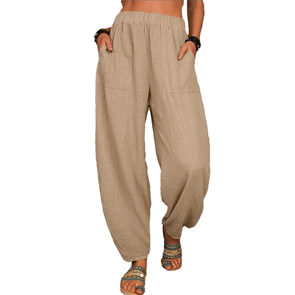 Women's Multiple Pockets Long Pants, Elastic Waist Pure Color Trousers