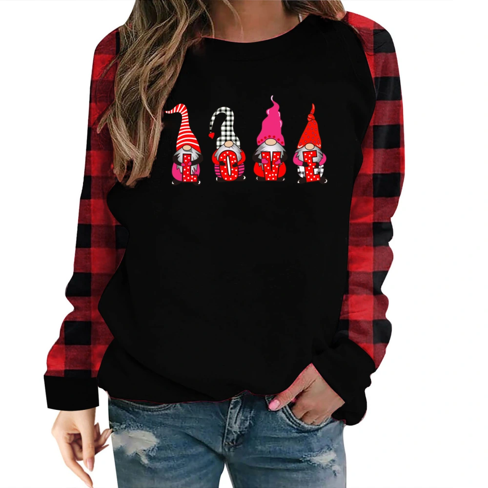 Women Valentine's Day T-Shirt, Plaid Patchwork Printing Sweatshirt