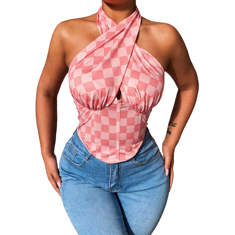 Women Halter Tank Tops with Hollow Chest, Skinny Geometry Clothing